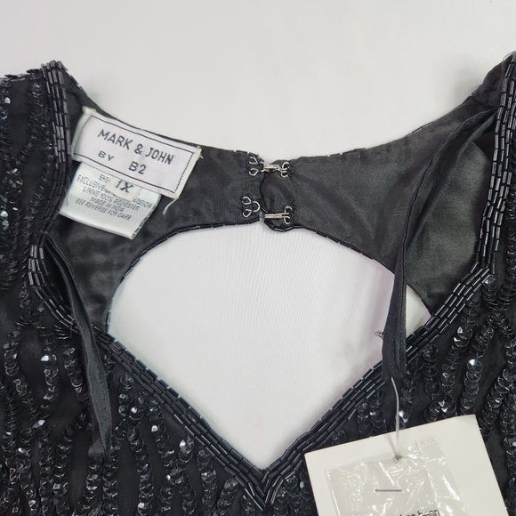NEW Vintage Mark & John by B2 Womens Silk Sequin Black Cocktail Evening Dress 1X - Picture 9 of 14